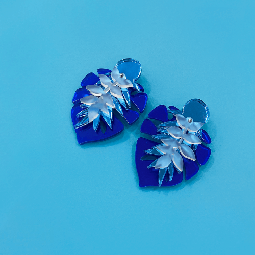Playful Earrings Tropical Leaves Blue 10-1038 