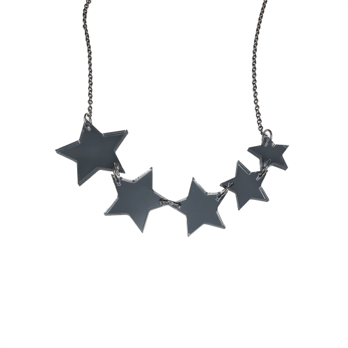 Celestial Necklace Shiny Dark Grey Stars 30-1038 